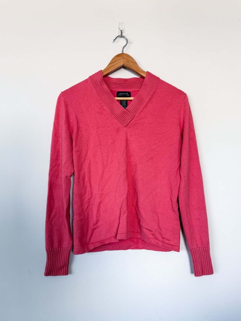 VTG Jones New York Pink Clueless V-Neck Cashmere Silk Blend Sweater Long Sleeve